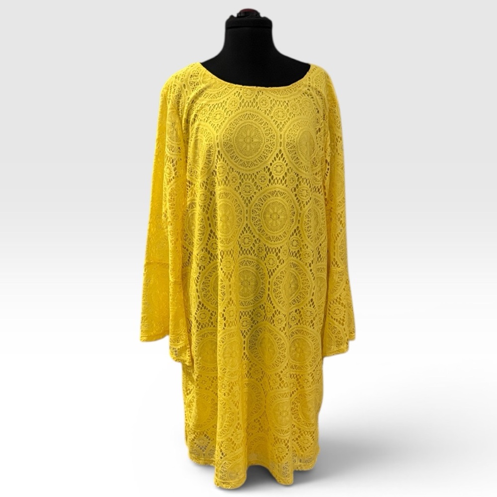Tacera Yellow Crochet Lace Tunic